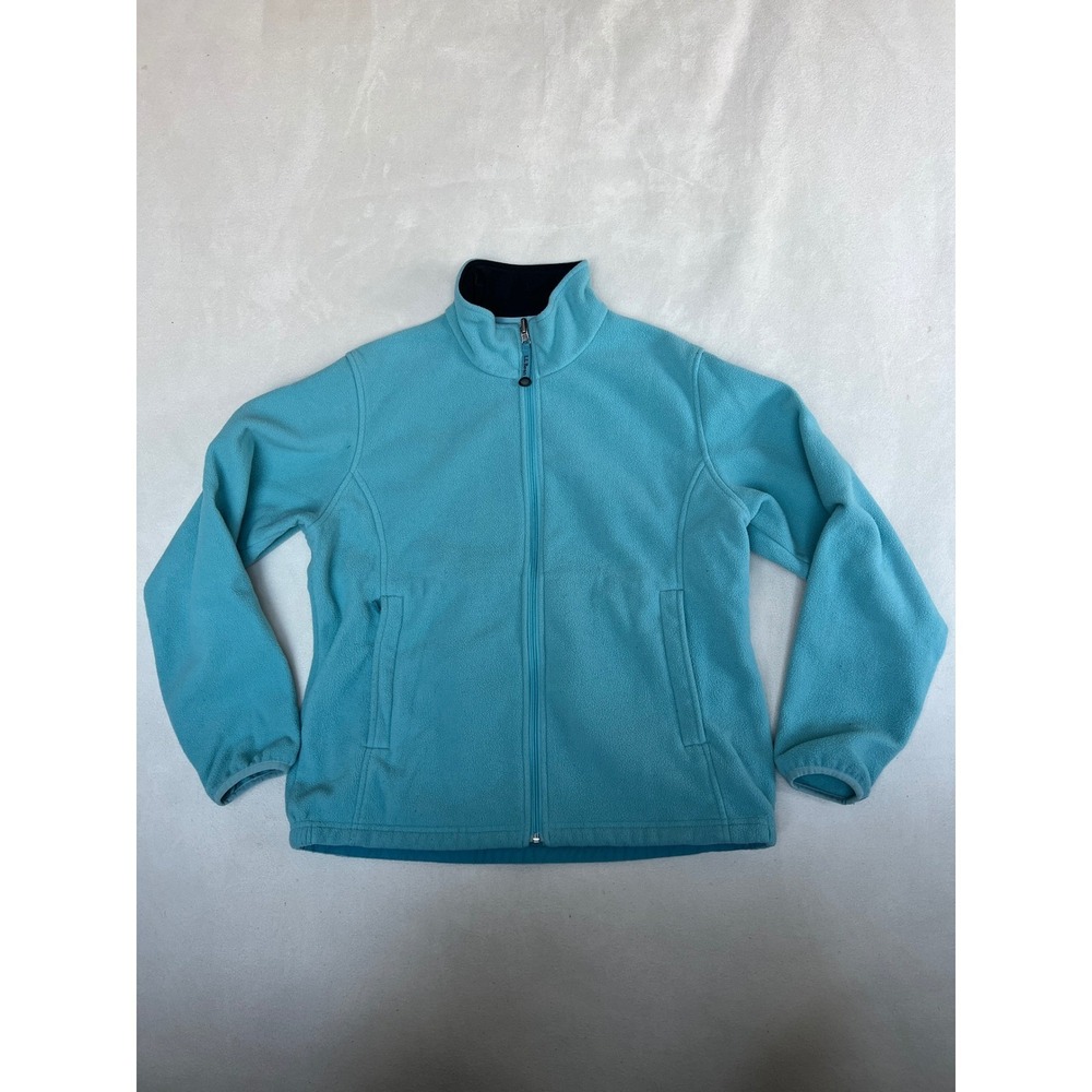 L.L.Bean Womens Fleece Jacket Turquoise Blue Full Zip Mock Neck Large Regular